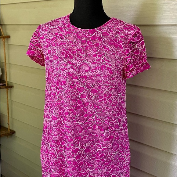 CeCe lace mini dress fun flirty sheath fuchsia pink Cynthia Steffe sz 2 EUC - Picture 8 of 13